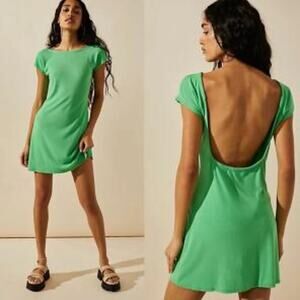 NWT Free People Beach Roaslia Dress Womens M Green Open Back Flowy Resort Pool